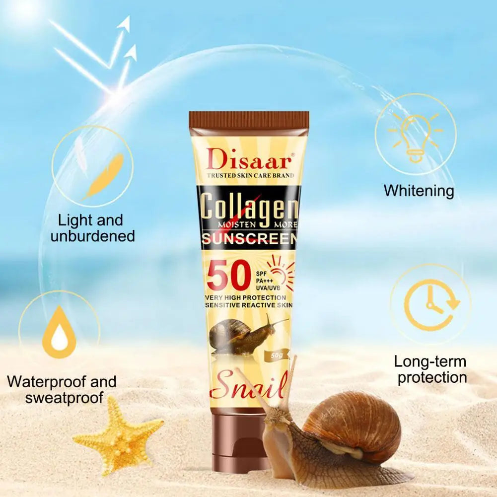 50g Collagen Snail Sunscreen Cream Protector Facial Solar Sun Block Spf 50 Gel Lotion