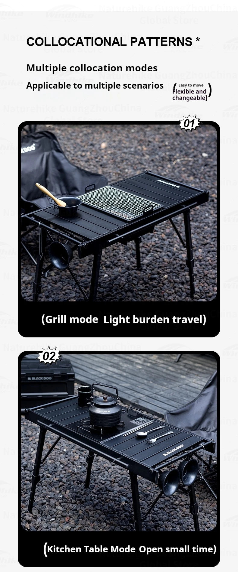 Naturehike Blackdog  Folding Aluminum Adjustable BBQ Table Lightweight Portable Outdoor