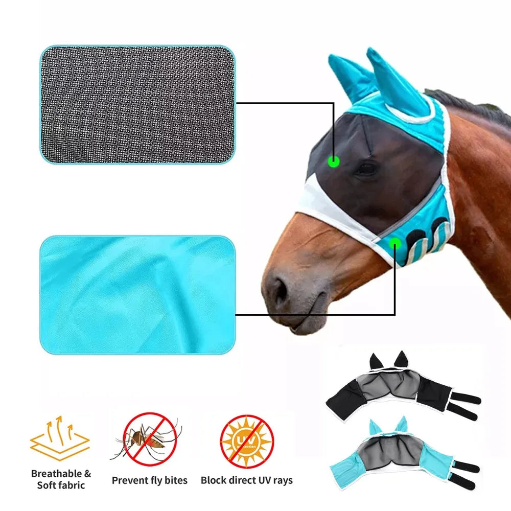 Anti-mosquito Fly Mask  Multi-size Breathable  Suitable for pony, cob and Full  Horses