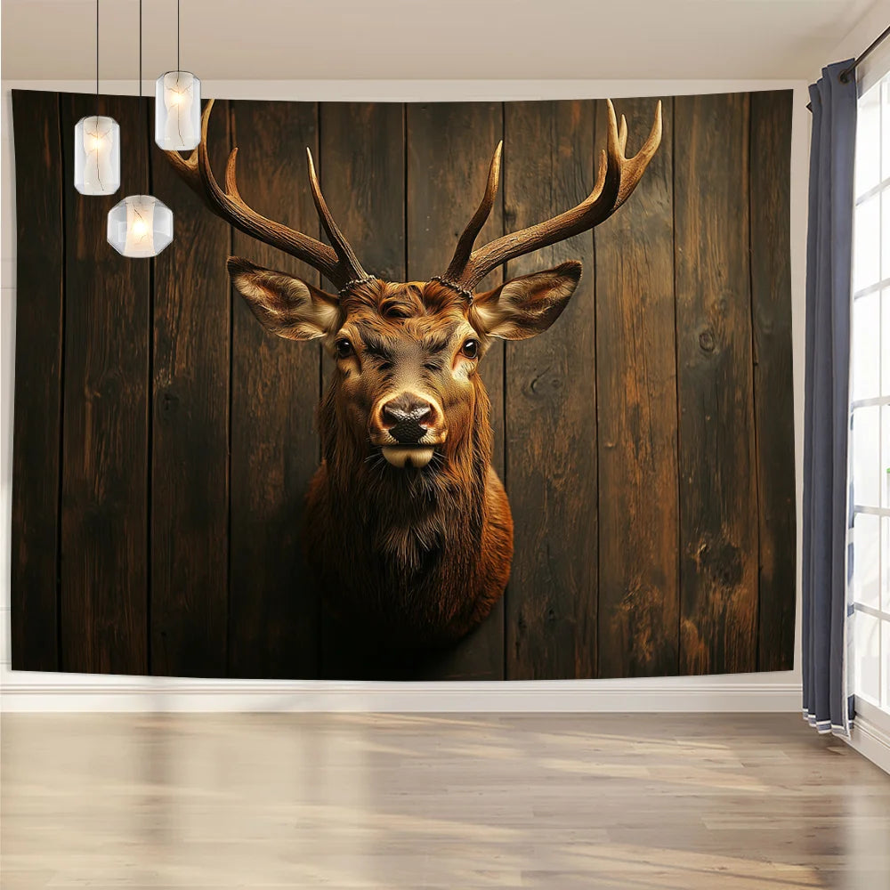 Classic Deer Head Tapestry - Elegant Polyester Wall Art for Home/Office Decor & Unique Gift, No Electricity Needed