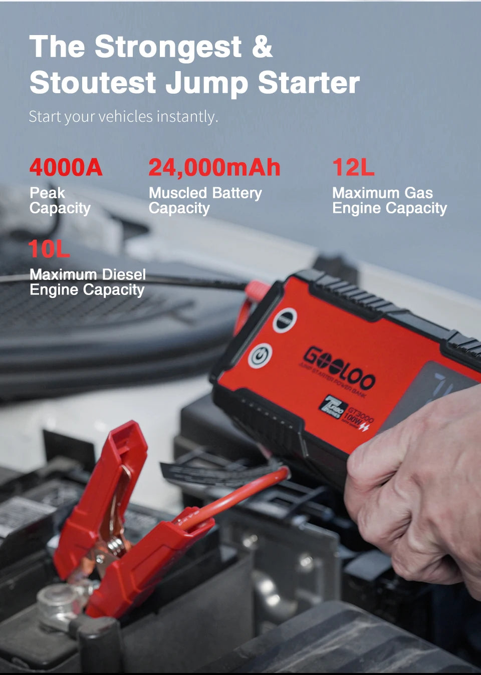 GOOLOO 12V Car Jump Starter 4000A Car Battery Starter 24000mAh Portable Power Bank Booster Auto Starting Device Emergency Start