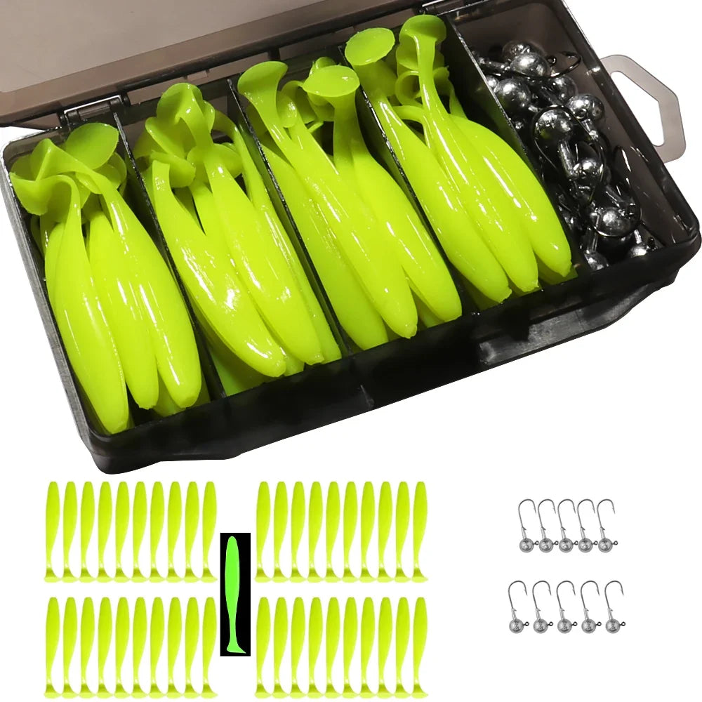 50PCS/Box Metal Jig Bait 5.5cm 7cm 10cm Soft Lure 3g 5g 7g 10g 14g Jigging Head Hook Fishing Box