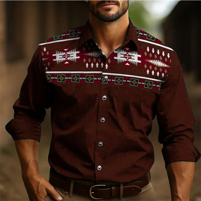 Tribal Man Long Sleeve Pearl Snaps Shirts