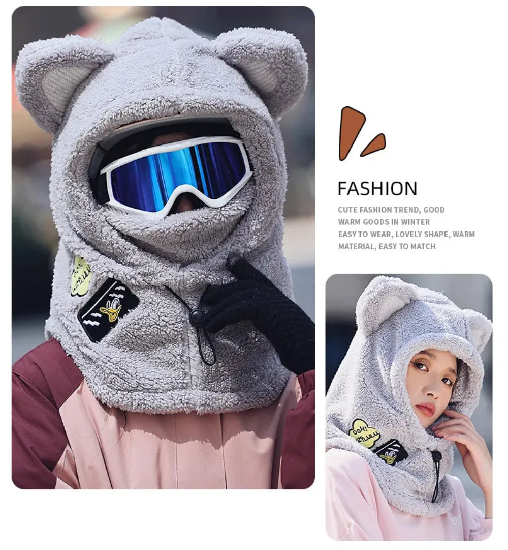 Animal Ear Ski Helmet Cover Bear Cat Ear Skiing Warmer Comfortable Soft Fleece Winter Warm Skiing Head Warmer Ski Accessories