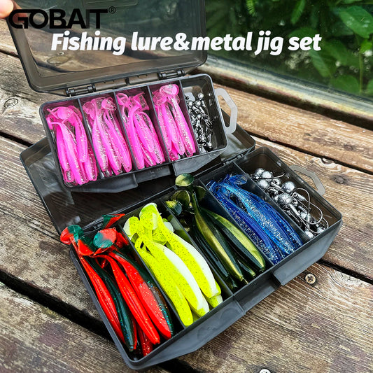 50PCS/Box Metal Jig Bait 5.5cm 7cm 10cm Soft Lure 3g 5g 7g 10g 14g Jigging Head Hook Fishing Box