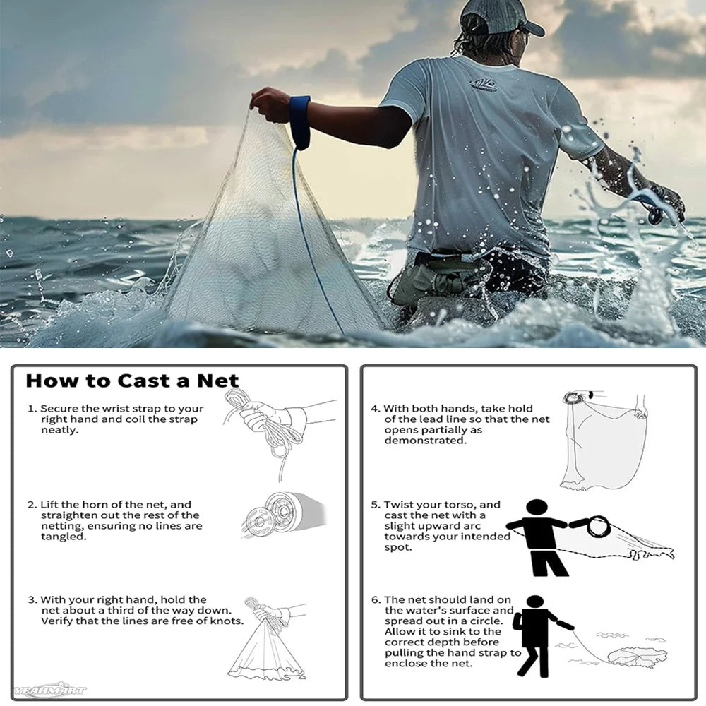 Cast Nets 3/4/5/6/7/8/9/10ft Heavy Duty Zinc Sinker Weights