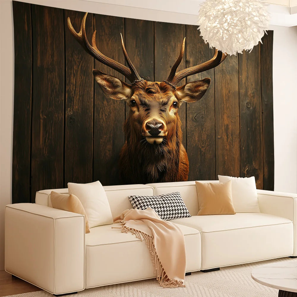 Classic Deer Head Tapestry - Elegant Polyester Wall Art for Home/Office Decor & Unique Gift, No Electricity Needed