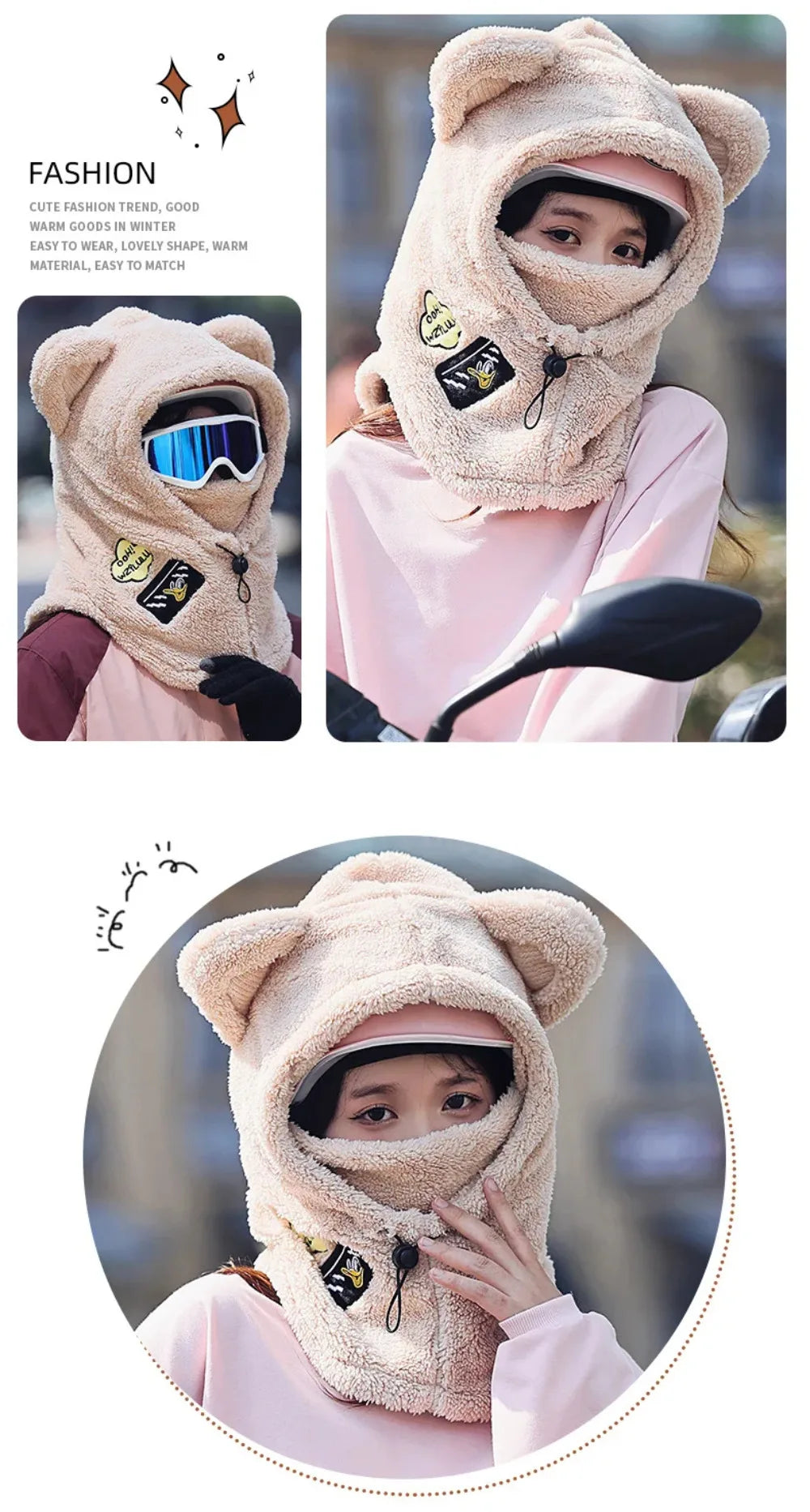 Animal Ear Ski Helmet Cover Bear Cat Ear Skiing Warmer Comfortable Soft Fleece Winter Warm Skiing Head Warmer Ski Accessories