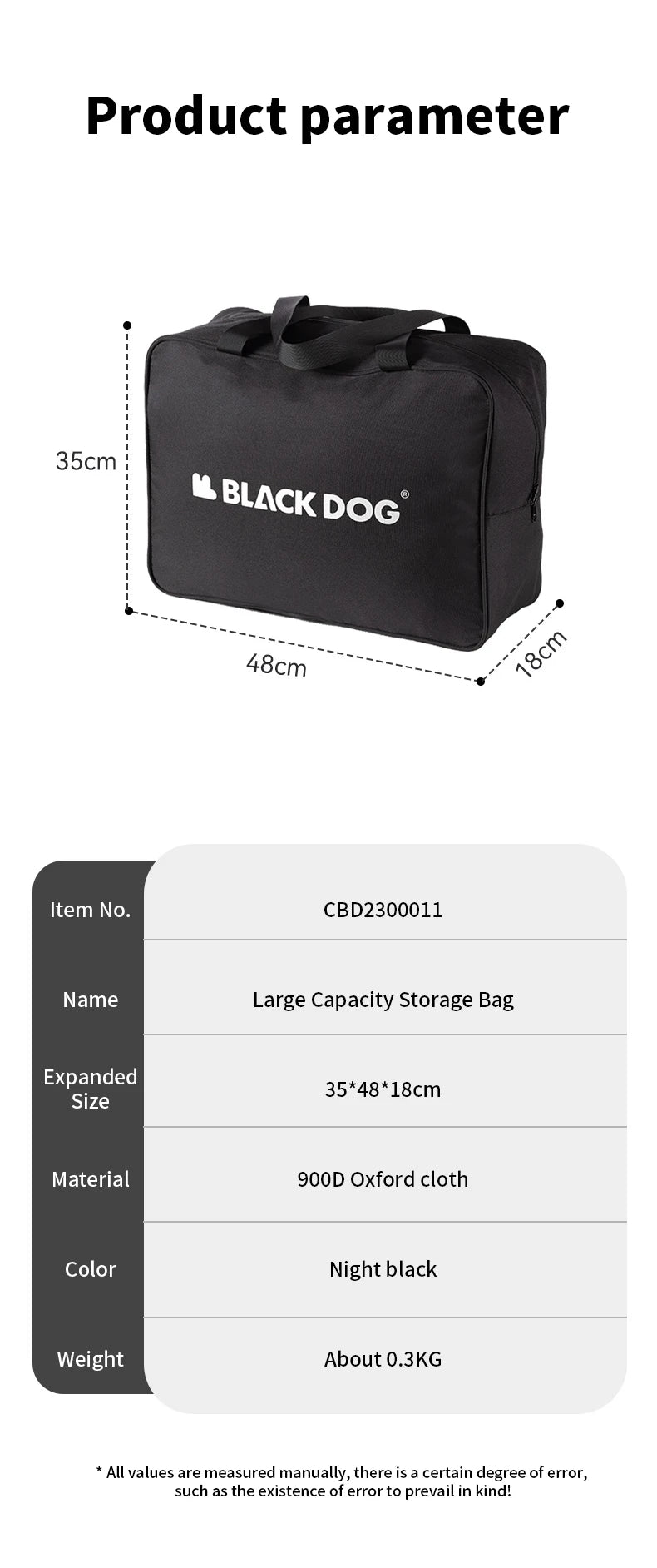 Black Dog Outdoor Travel Multifunctional Storage Bag 30L Large Capacity Storage Bag 900D Oxford Cloth Camping Equipment