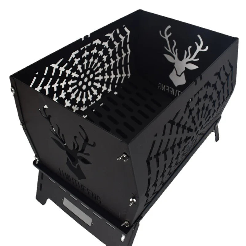 Burning Fire Table Black Plastic Spraying Movable Cold Rolled Plate Carbon Steel Deer Head Folding Stove Warm Pot Burning Pot