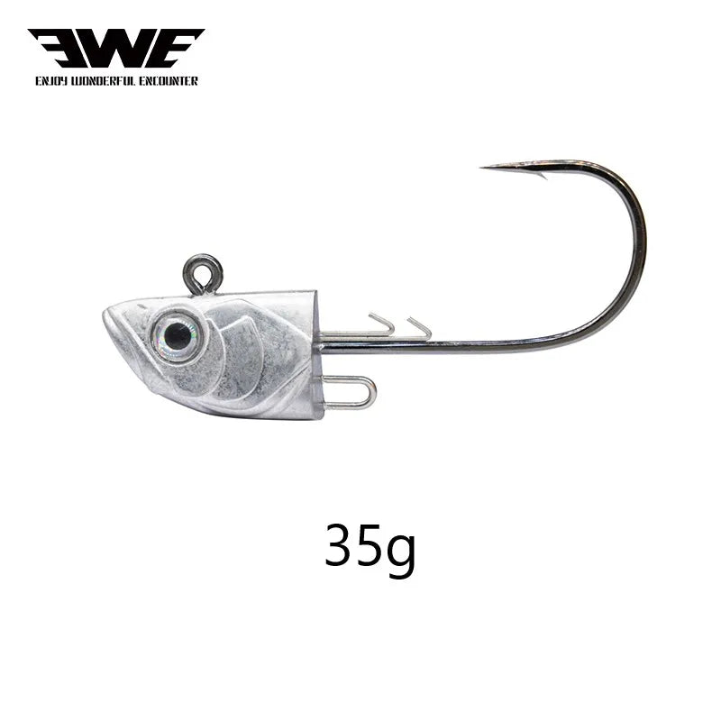 EWE &BKK 25/35/45g Jig 3pcs/pack Head Fishing Hooks &10g 4pcs/pack Soft Lure Combination Fish Heads