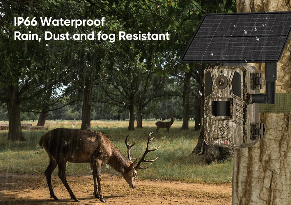 LS VISION Solar Hunting Trail Camera 14MP 4G SIM Card IP66 Waterproof 20M PIR Motion Detection Wildlife Camera IR Night Vision