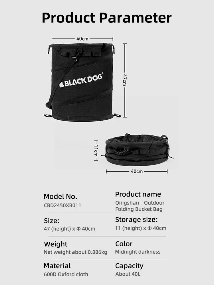 Blackdog Outdoor Camping Bucket Bag Portable Easy Folding Large Capacity Multi-functional Sundry Gear Storage Bag