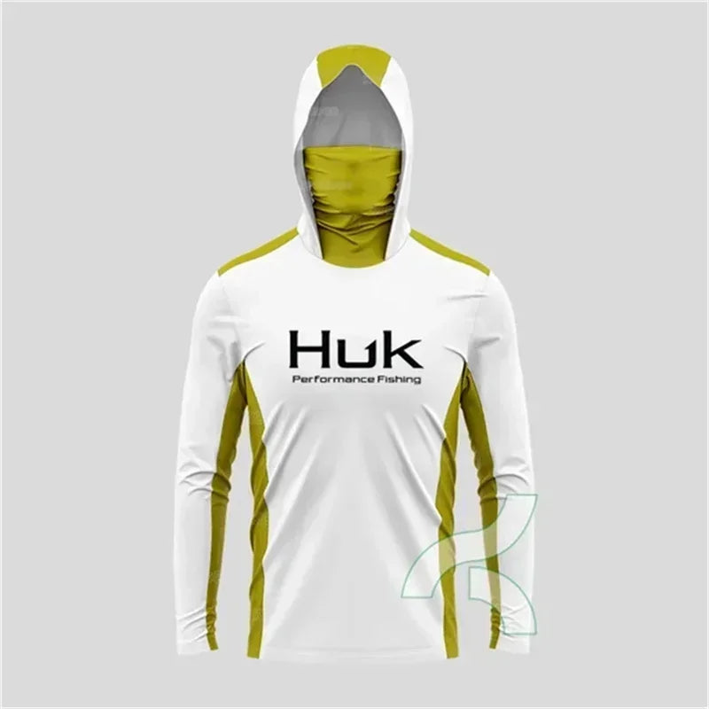 HUK Long Sleeve Anti-UV Fishing Hooded Shirts With Face Mask UPF 50+