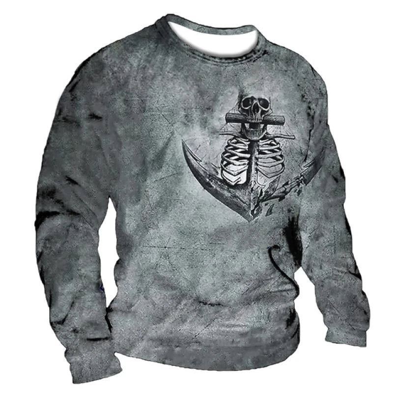 Vintage Compass Sailboat Pattern Long Sleeve T Shirt Casual O Neck