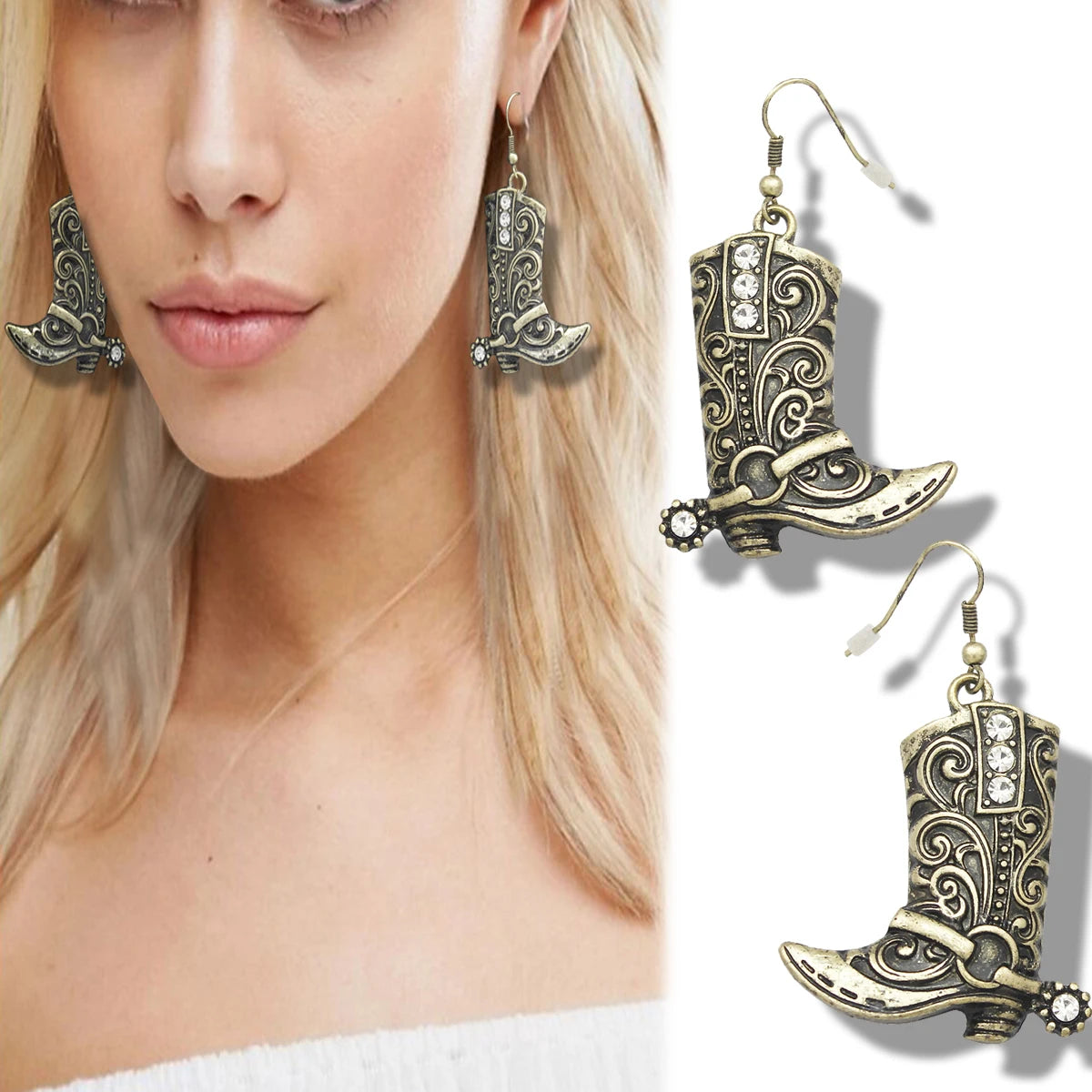 Western Cowgirl Boots Stainless Steel Hook Earrings