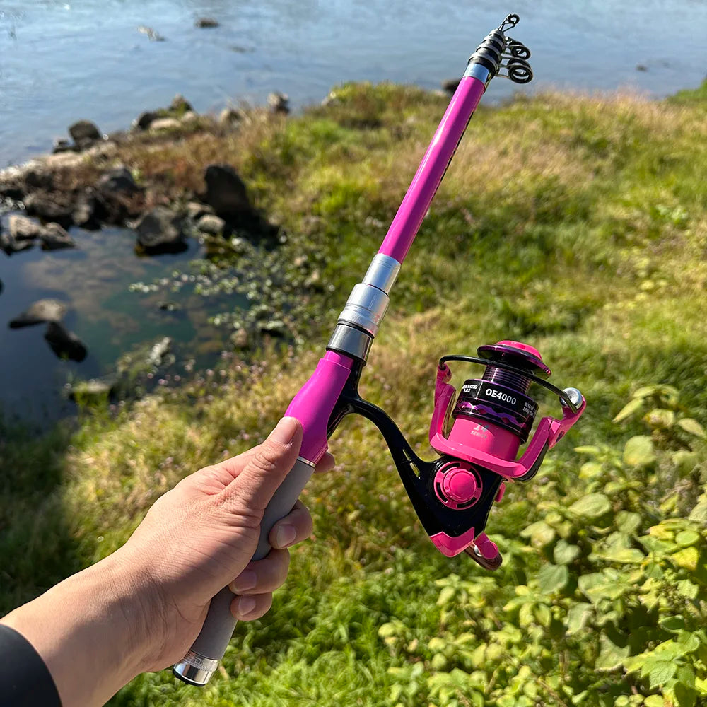 Telescopic pink rod and Reel combo 1.5-2.4 Yumoshi Traveller