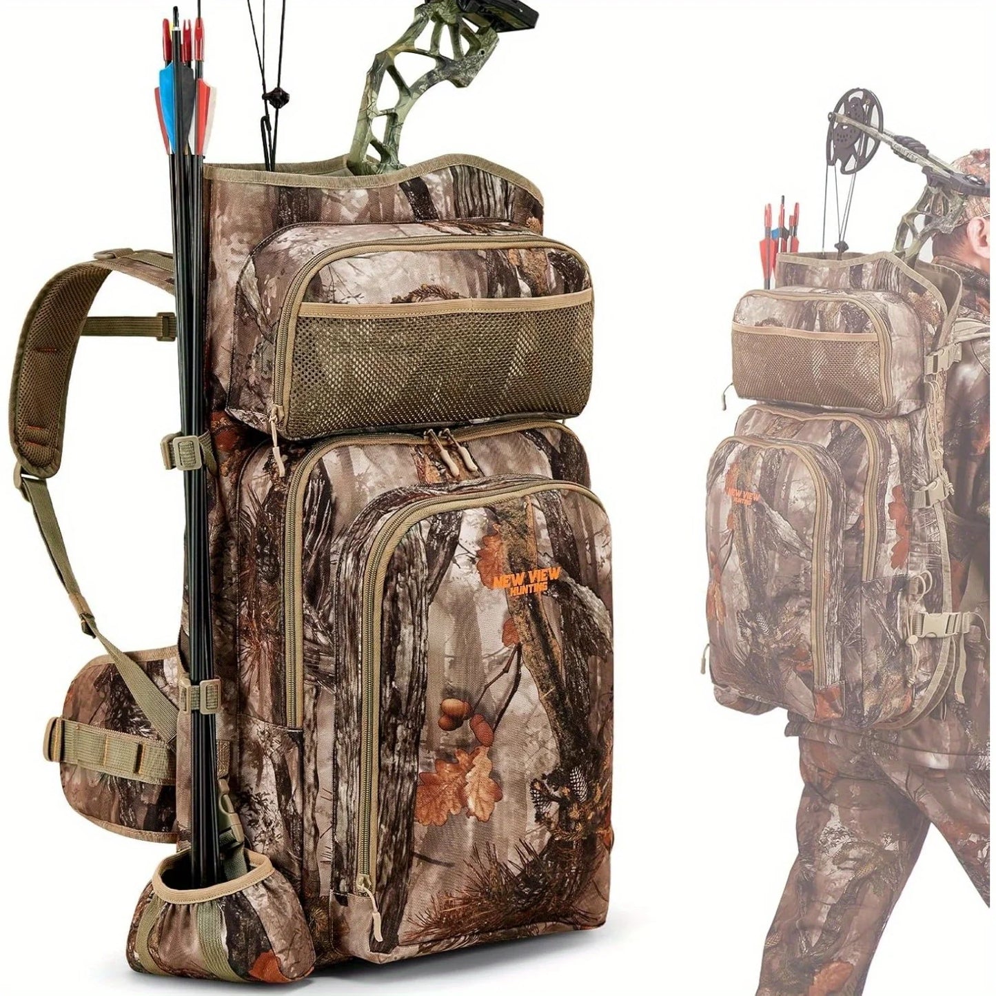 NEW VIEW Camo Bow Hunting Backpack for Men and Women, Saddle Hunting Back Pack with Bow Holder, Elk and Deer Hunting Bag