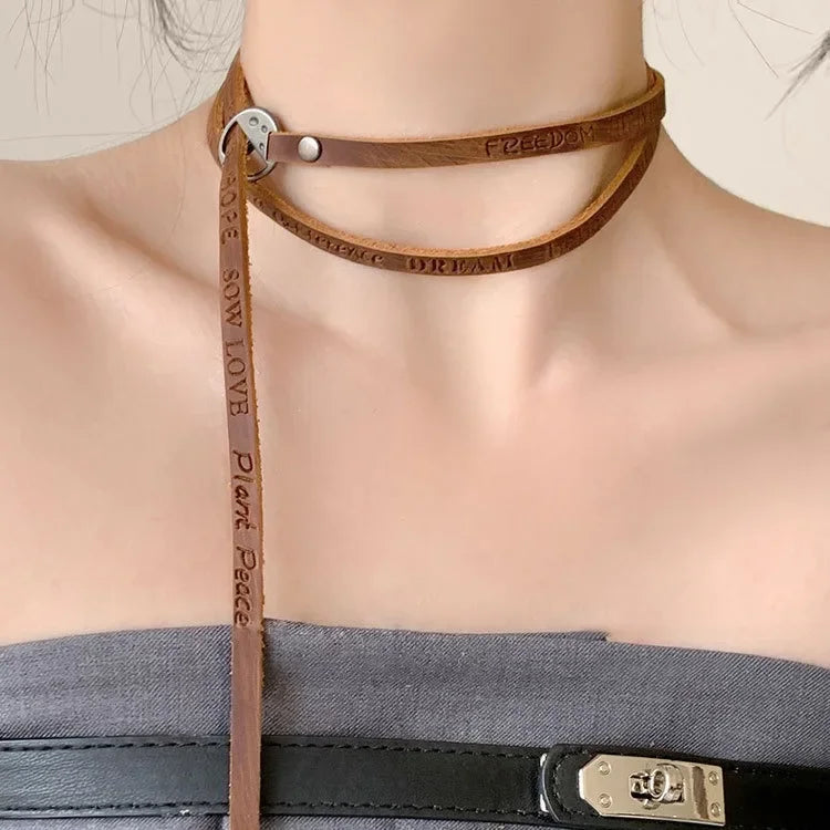 Maillard Style Brown Artificial Leather Necklace For Women