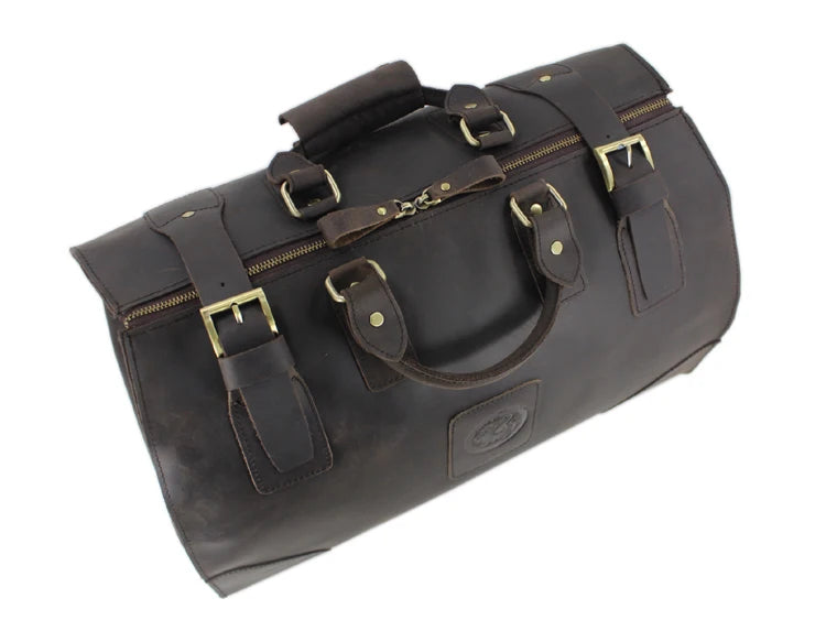 MUNUKI Vintage Crazy Horse Genuine Leather Travel bag