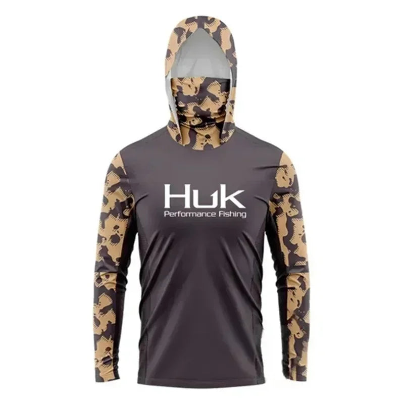 HUK Long Sleeve Anti-UV Fishing Hooded Shirts With Face Mask UPF 50+