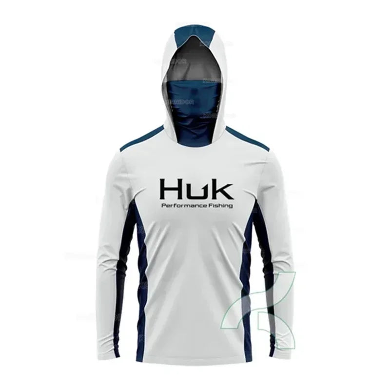 HUK Long Sleeve Anti-UV Fishing Hooded Shirts With Face Mask UPF 50+