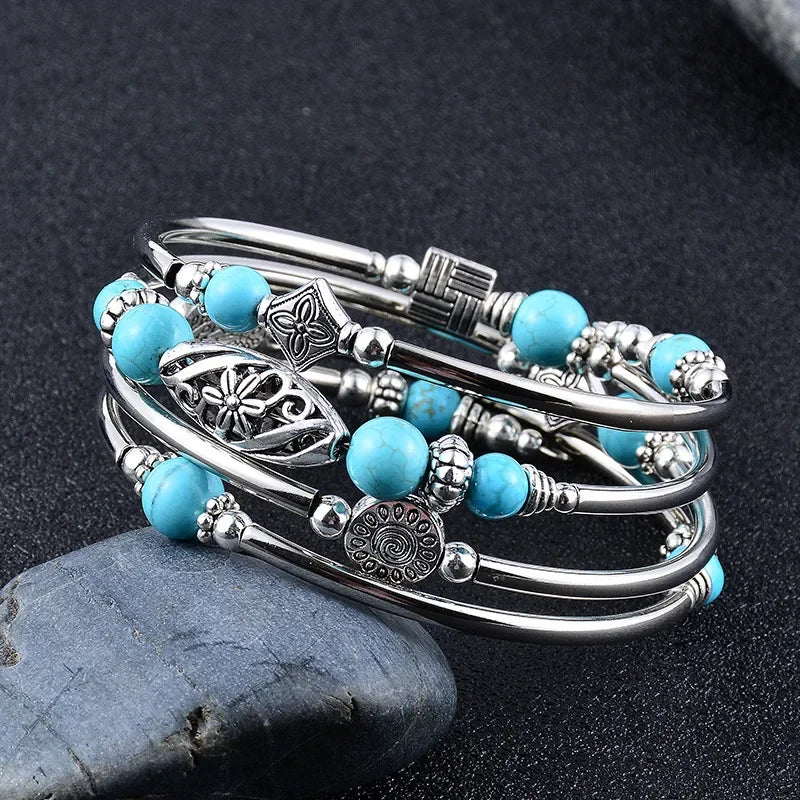 New Natural Turquoise/Tiger Pattern Wrapped Bracelet