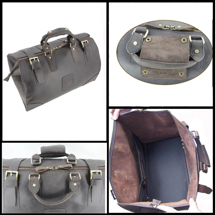 MUNUKI Vintage Crazy Horse Genuine Leather Travel bag