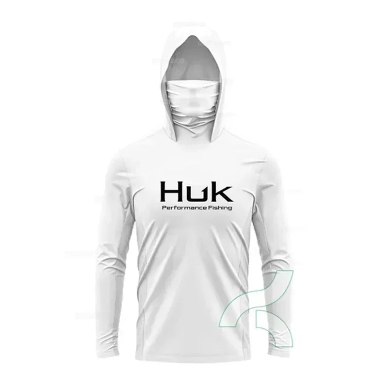 HUK Long Sleeve Anti-UV Fishing Hooded Shirts With Face Mask UPF 50+