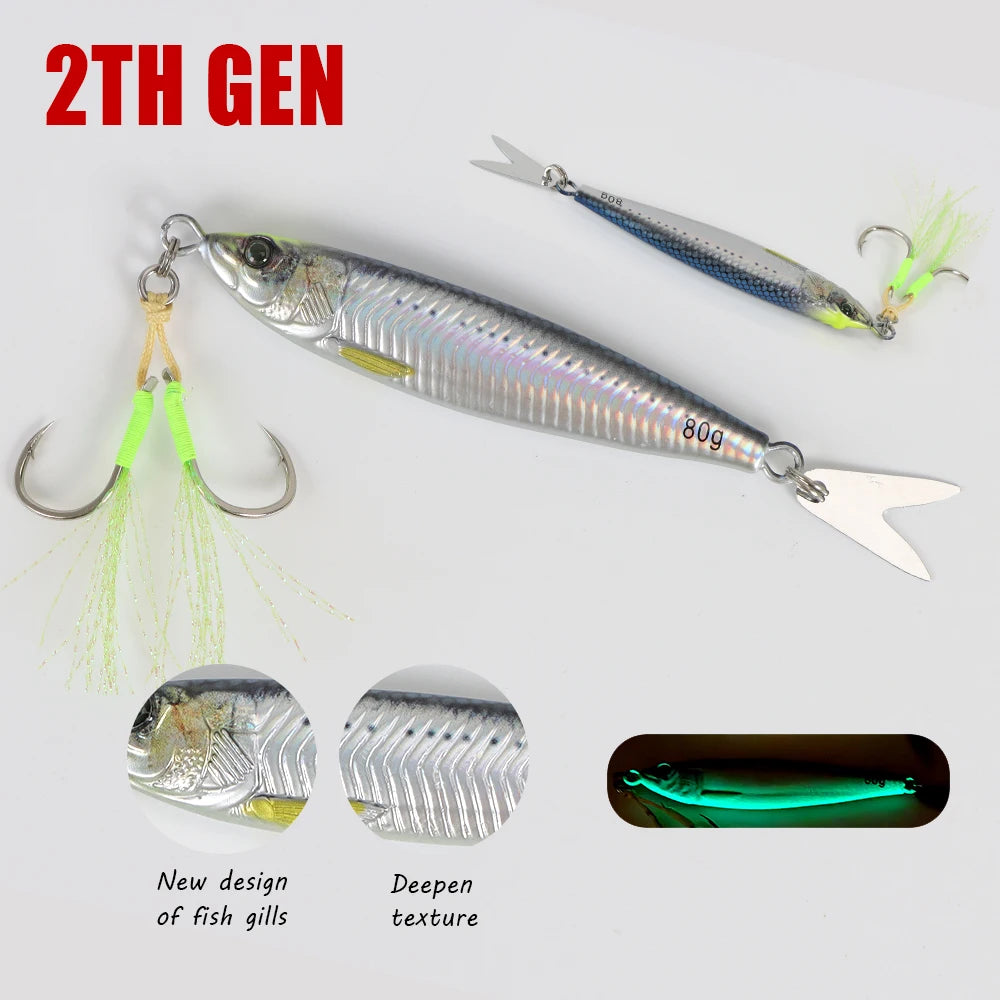 TOLU  Metal Jig Lure 20g 30g 40g 60g 80g