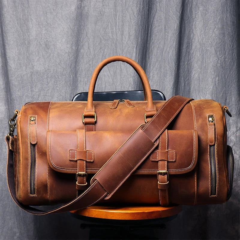 MUNUKI Vintage Crazy Horse Genuine Leather Travel bag