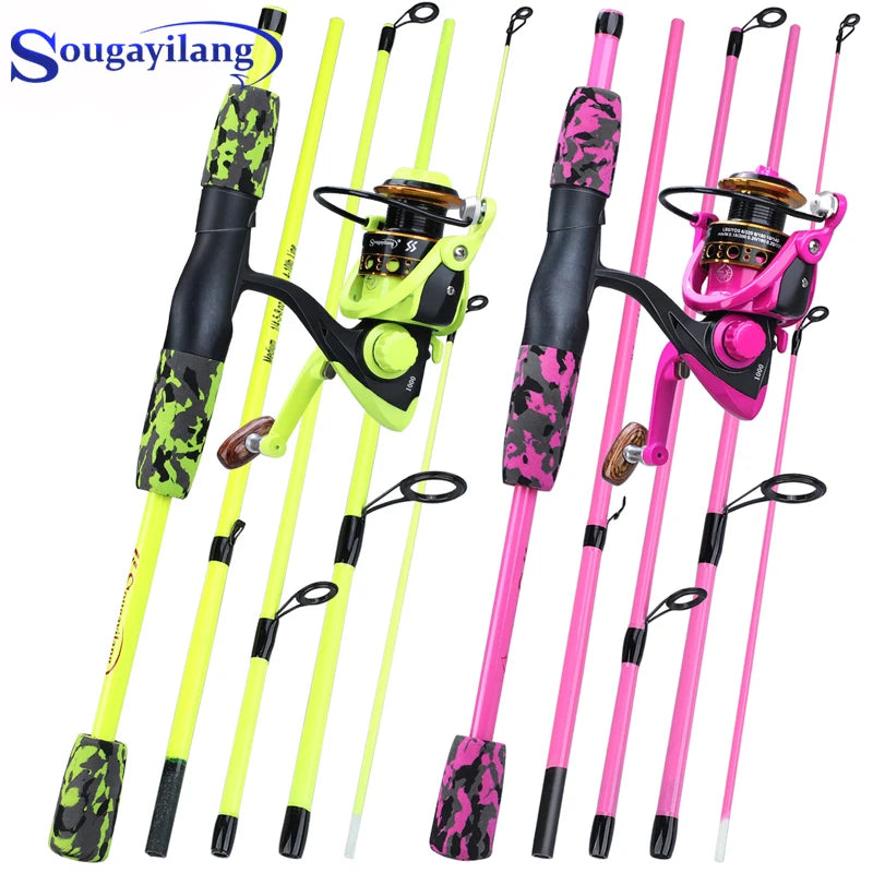 Sougayilang Portable 5 Sections Fishing Rod Combo Fishing Rod and 1000 -3000 Series Spinning Reel Set