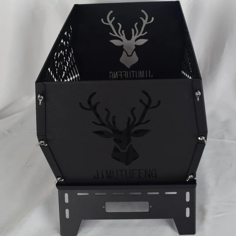 Burning Fire Table Black Plastic Spraying Movable Cold Rolled Plate Carbon Steel Deer Head Folding Stove Warm Pot Burning Pot
