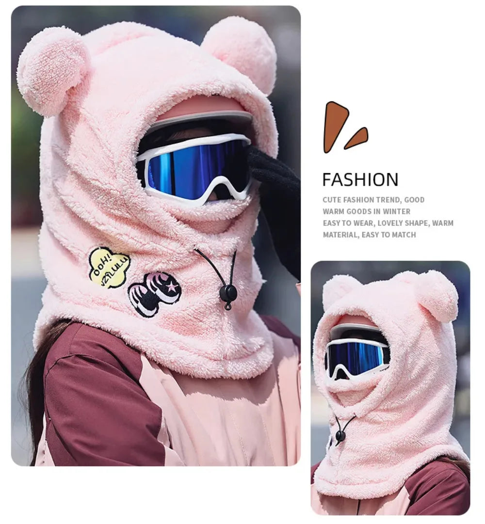 Animal Ear Ski Helmet Cover Bear Cat Ear Skiing Warmer Comfortable Soft Fleece Winter Warm Skiing Head Warmer Ski Accessories