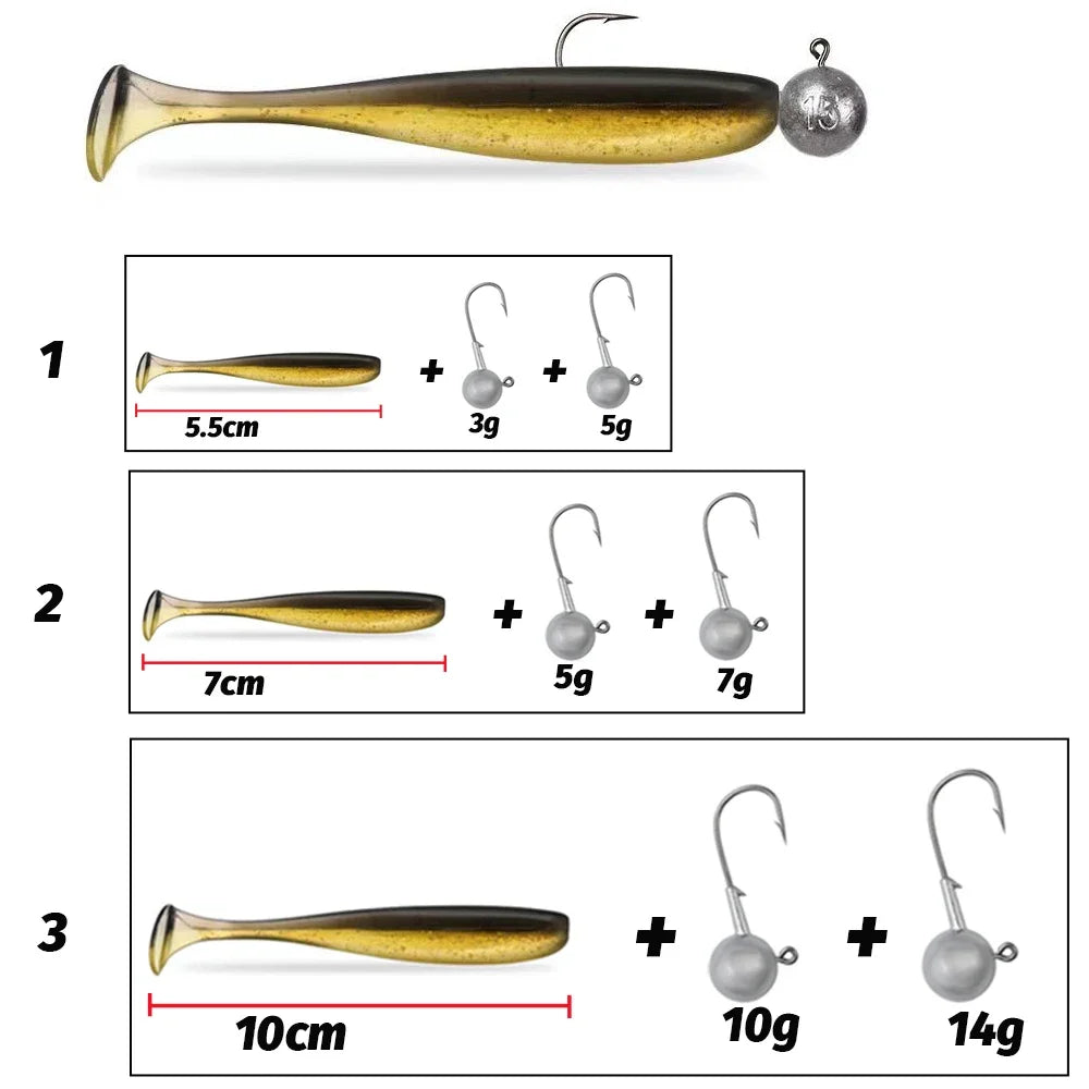 50PCS/Box Metal Jig Bait 5.5cm 7cm 10cm Soft Lure 3g 5g 7g 10g 14g Jigging Head Hook Fishing Box