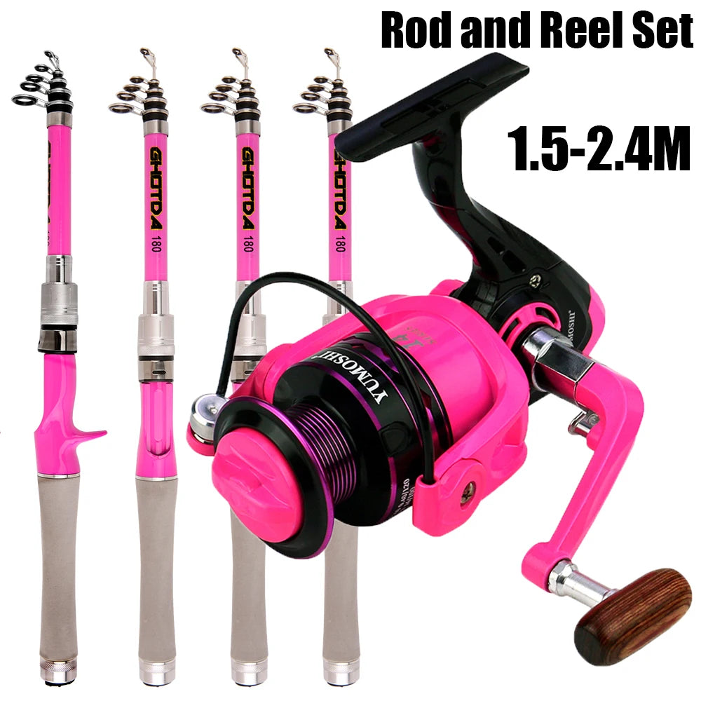 Telescopic pink rod and Reel combo 1.5-2.4 Yumoshi Traveller