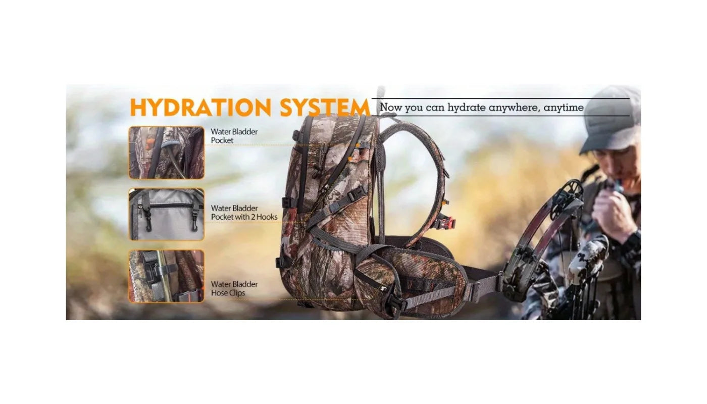 NEW VIEW 35L Hunting Backpacks for Men, Camo Hunting Backpack with Bow & Rifle Holder, Saddle Hunting Backpack for Deer, Elk