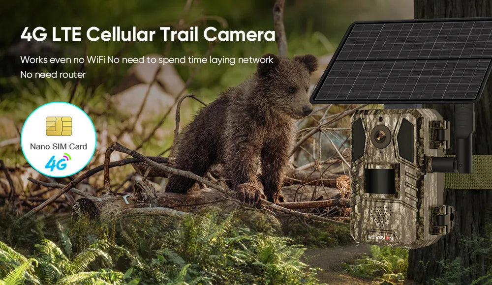 LS VISION Solar Hunting Trail Camera 14MP 4G SIM Card IP66 Waterproof 20M PIR Motion Detection Wildlife Camera IR Night Vision