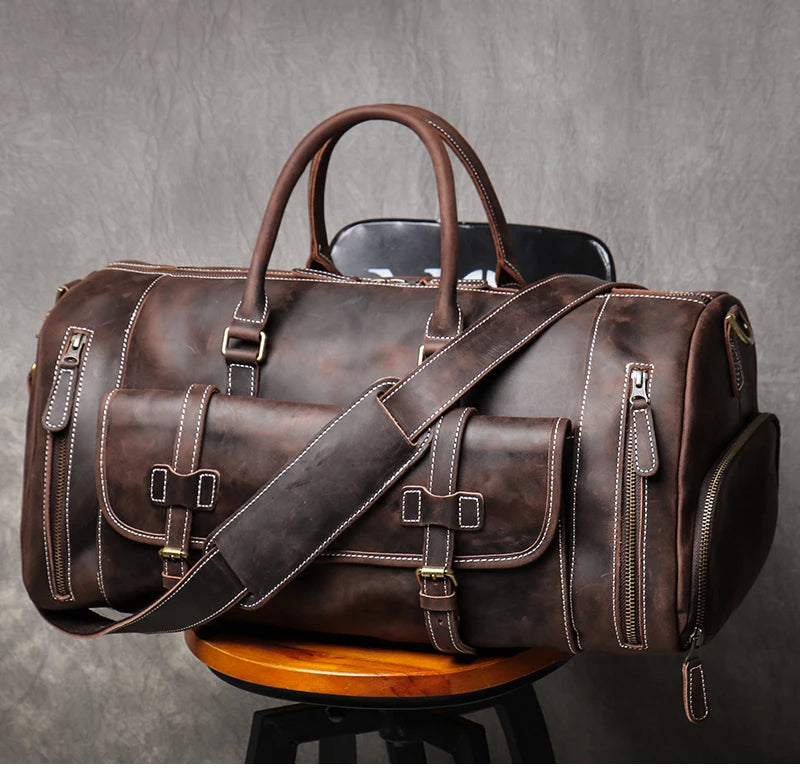 MUNUKI Vintage Crazy Horse Genuine Leather Travel bag