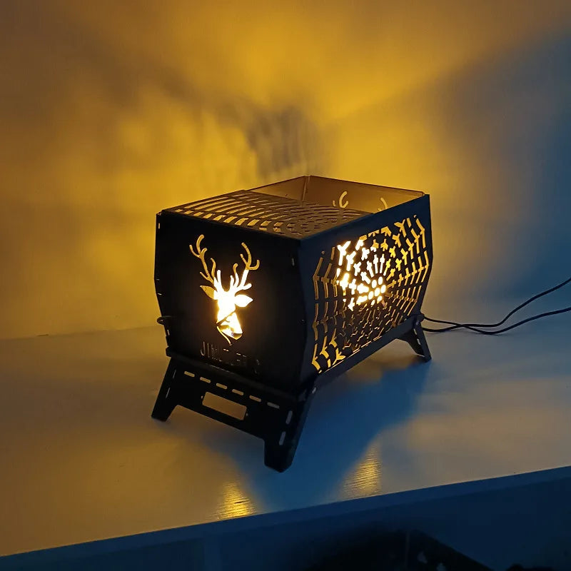 Burning Fire Table Black Plastic Spraying Movable Cold Rolled Plate Carbon Steel Deer Head Folding Stove Warm Pot Burning Pot