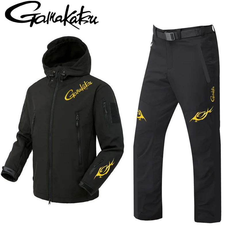 Gamakatsu Fishing Winter Fleece Warm Windproof Zipper Hooded Jacket & Fishing Pants