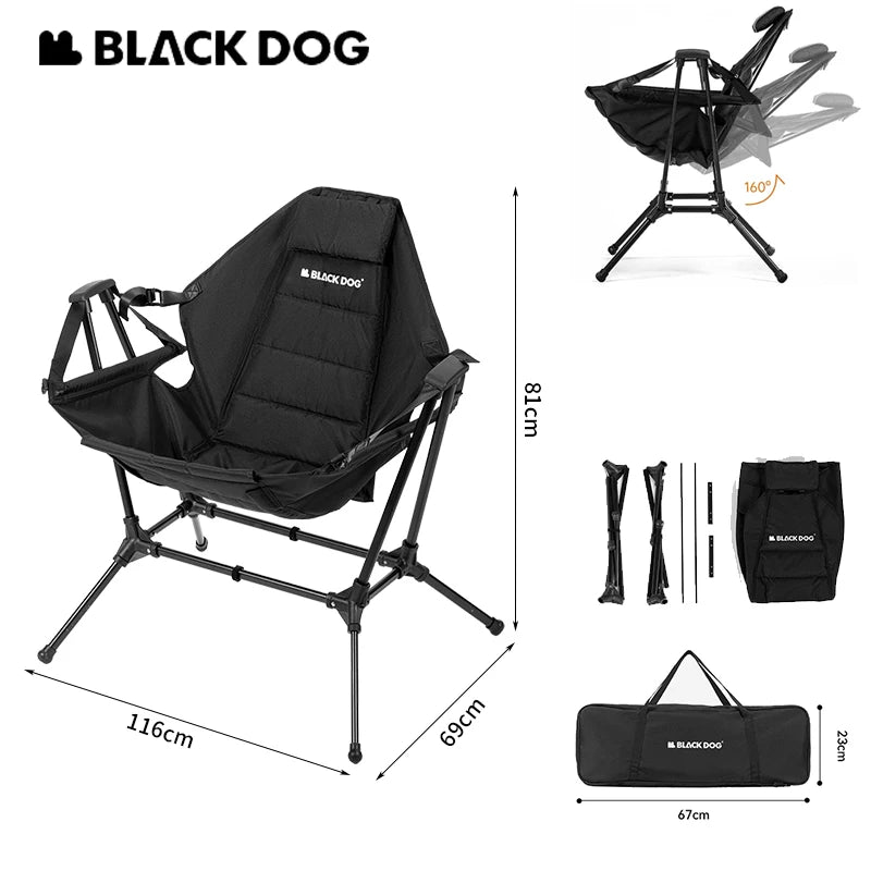 Naturehike BLACKDOG Rocking Chair Folding Portable Detachable Adjustable Outdoor Camping Travel Recliner Aluminum