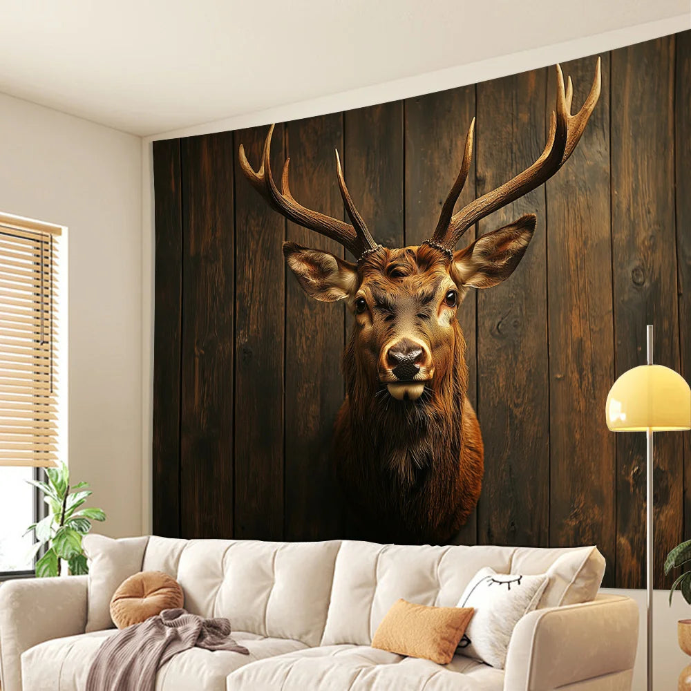 Classic Deer Head Tapestry - Elegant Polyester Wall Art for Home/Office Decor & Unique Gift, No Electricity Needed