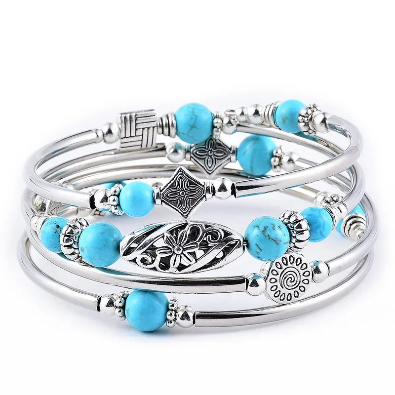 New Natural Turquoise/Tiger Pattern Wrapped Bracelet
