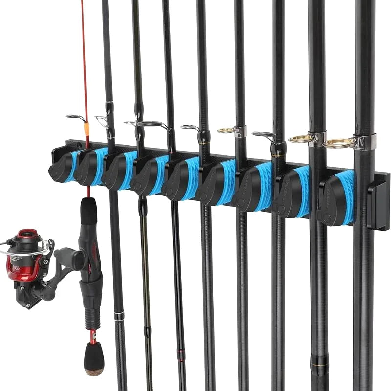 Vertical Rod Holder Wall Mounted Fishing Rod Rack Rod Stand Fishing Rod Organizer For Garage Room Holds Up To 9 Rods Or Combos