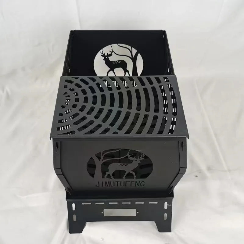 Burning Fire Table Black Plastic Spraying Movable Cold Rolled Plate Carbon Steel Deer Head Folding Stove Warm Pot Burning Pot