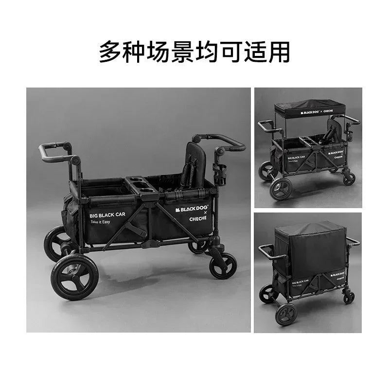 Black Dog Camping Wagon Folding Beach Trailer Collapsible Trolley