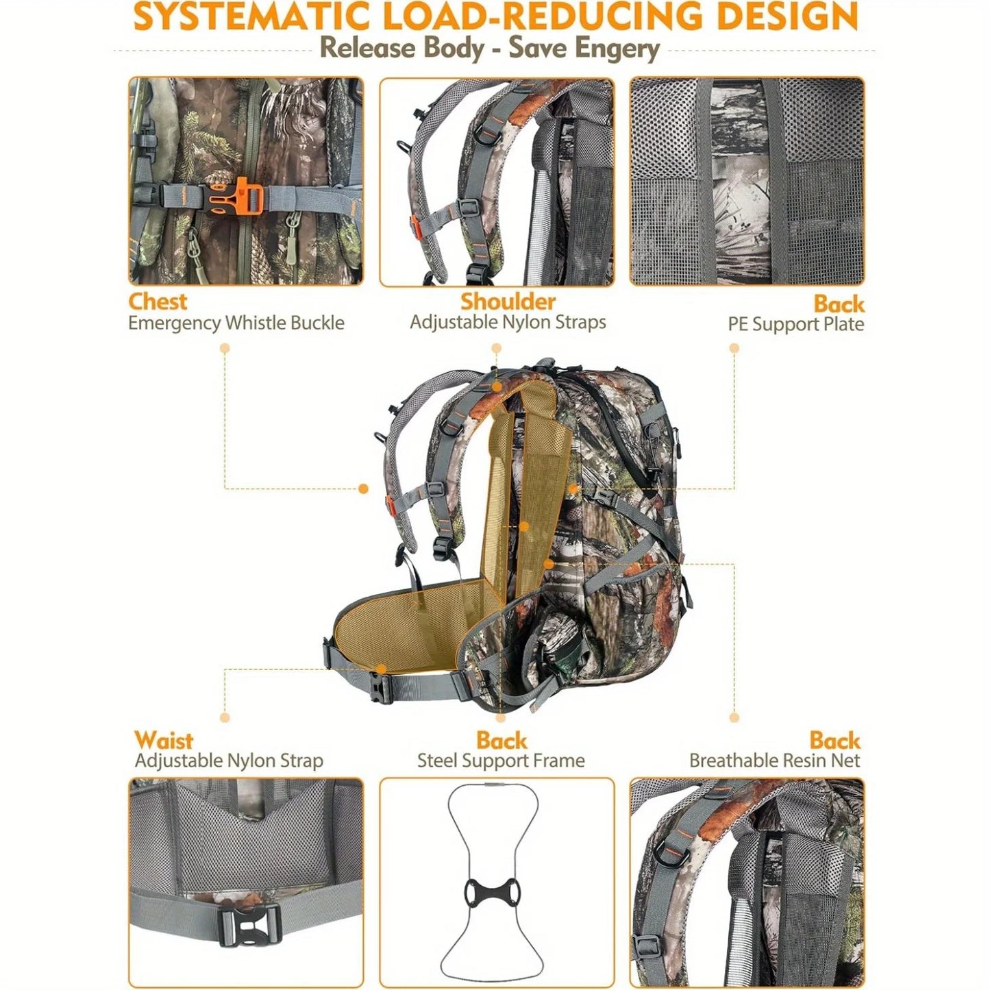 NEW VIEW 35L Hunting Backpacks for Men, Camo Hunting Backpack with Bow & Rifle Holder, Saddle Hunting Backpack for Deer, Elk
