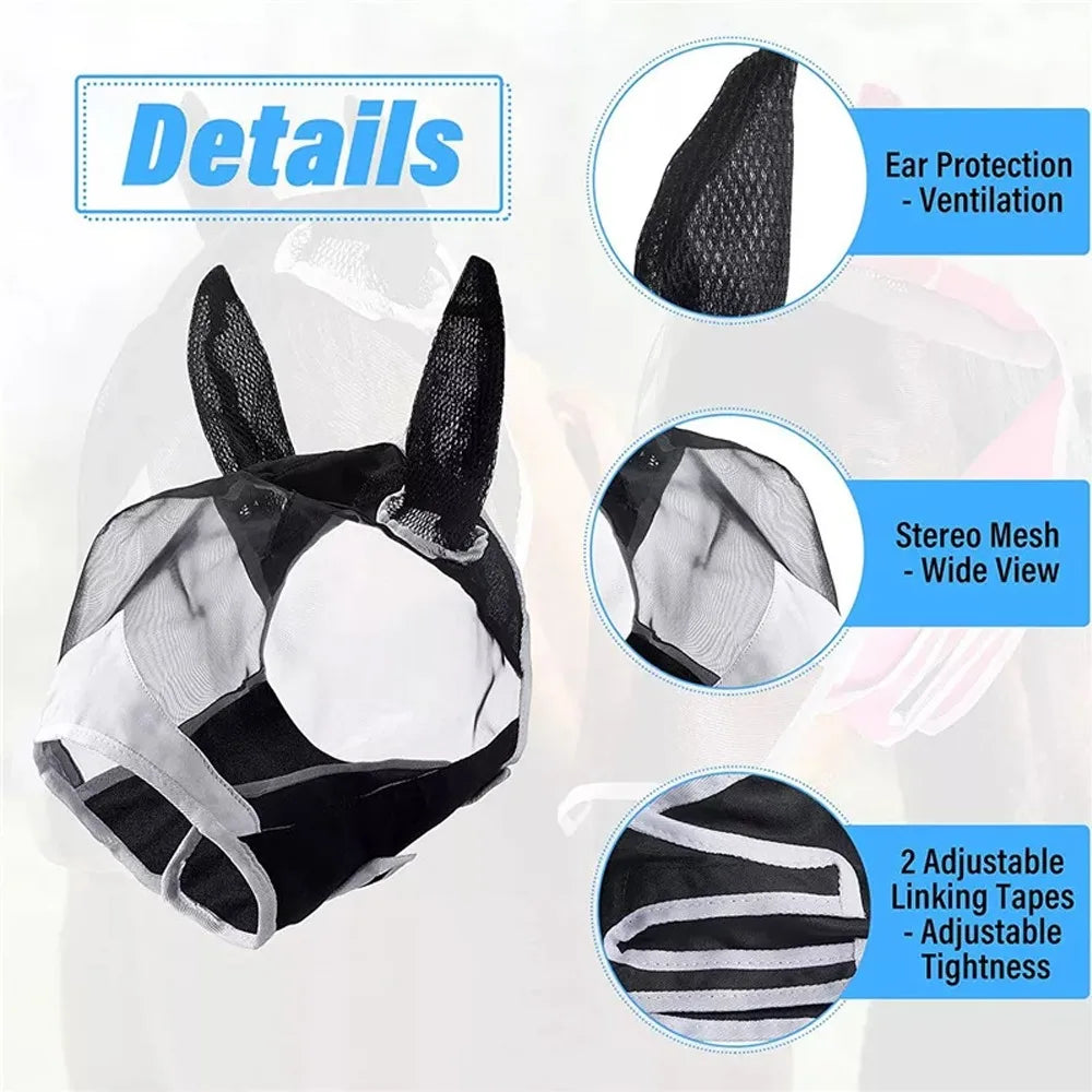 Anti-mosquito Fly Mask  Multi-size Breathable  Suitable for pony, cob and Full  Horses