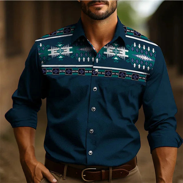 Tribal Man Long Sleeve Pearl Snaps Shirts